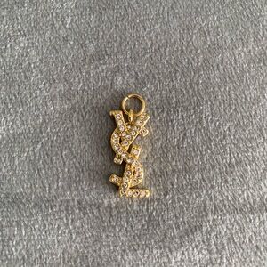 Upcycled Yves Saint Laurent Gold Pendant with Silver Crystals  Accents
